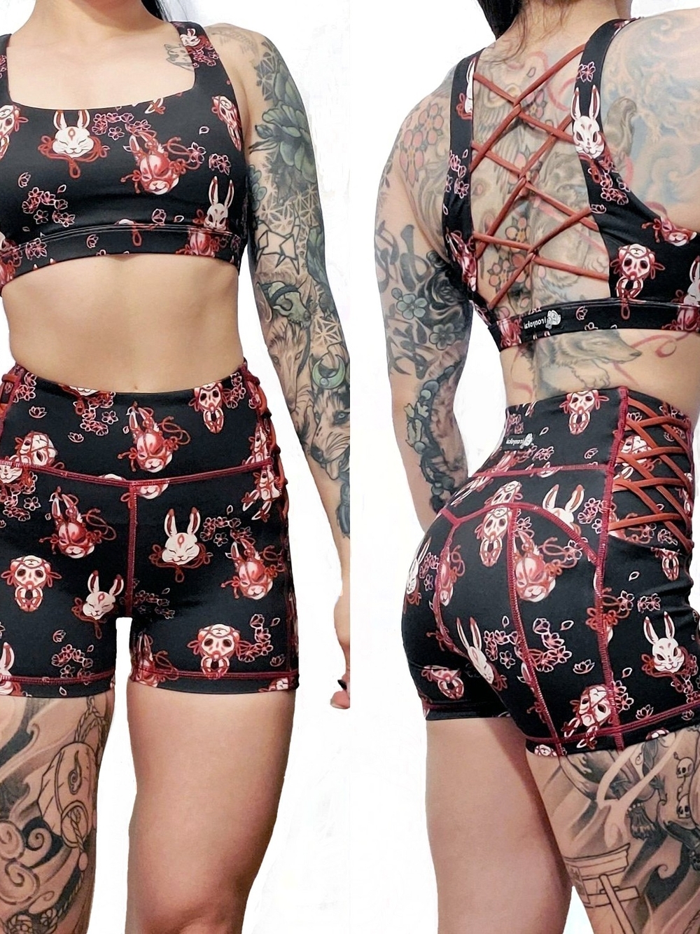 Iron Yokai Shibari Bunny Set Of Three - Endless Knot Shorts, Leggings, Bra